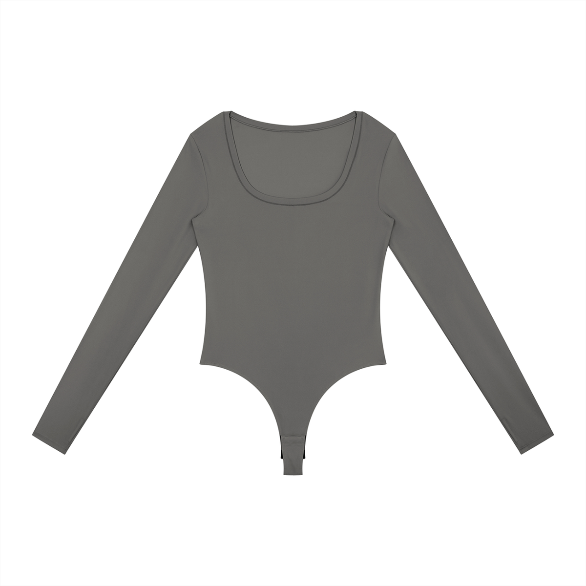 Long-Sleeve Yoga Bodysuit in Gray, front view