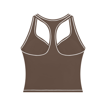 Topstitch Crop Tank in Coffee, back view