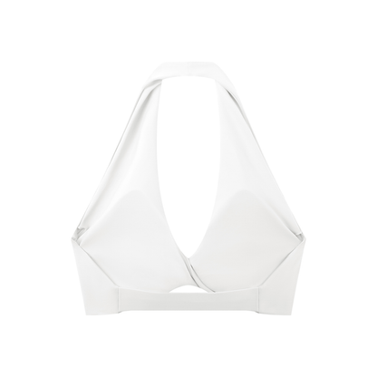 Pleated Halter Sports Bra in White, back view