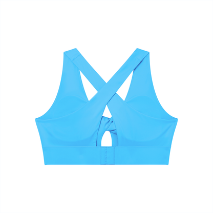 Twist-Front Sports Bra in Blue, back view