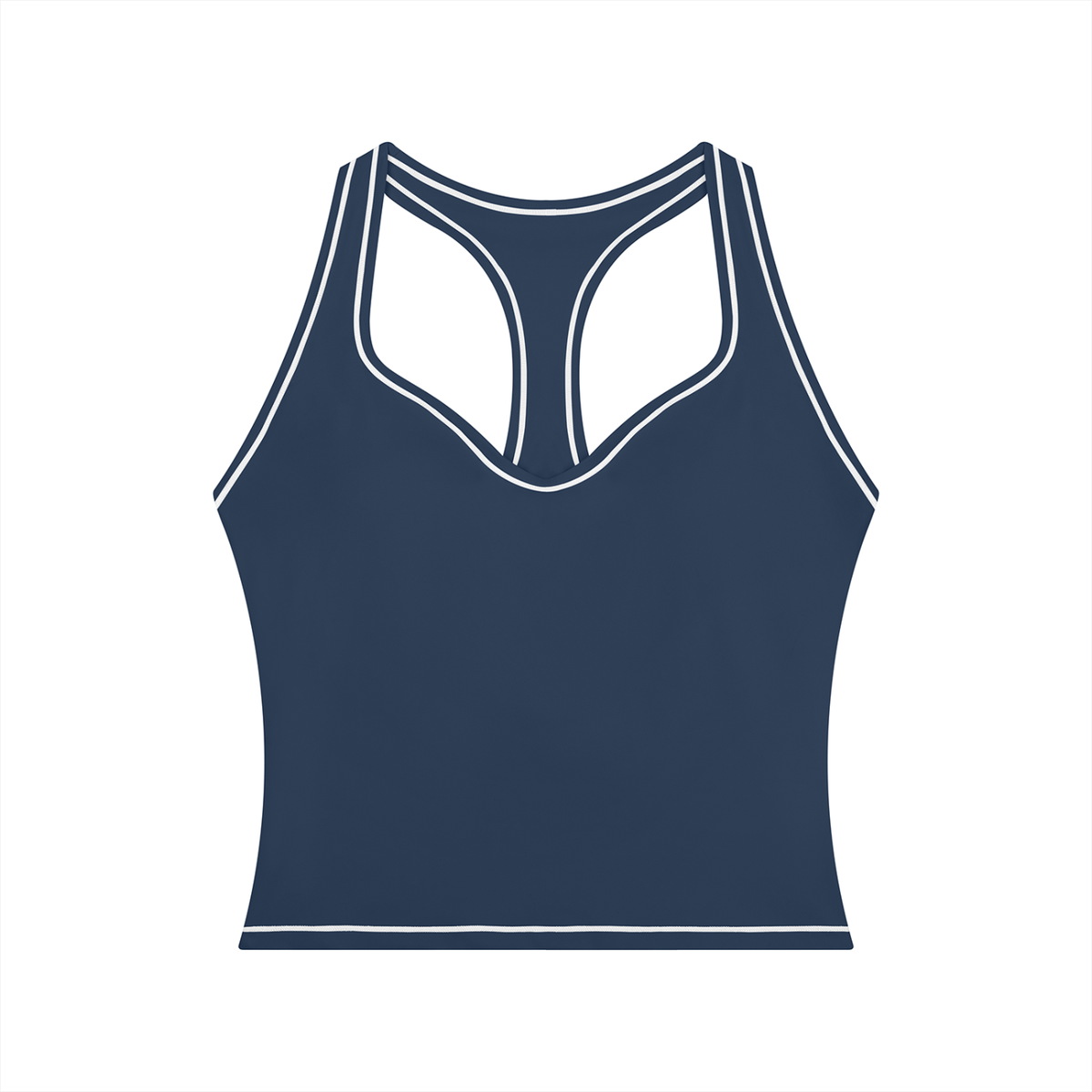 Topstitch Crop Tank in Navy Blue, front view