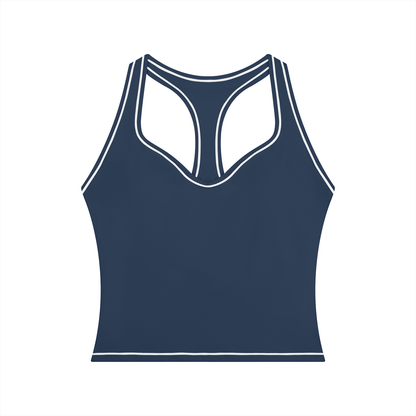 Topstitch Crop Tank in Navy Blue, front view