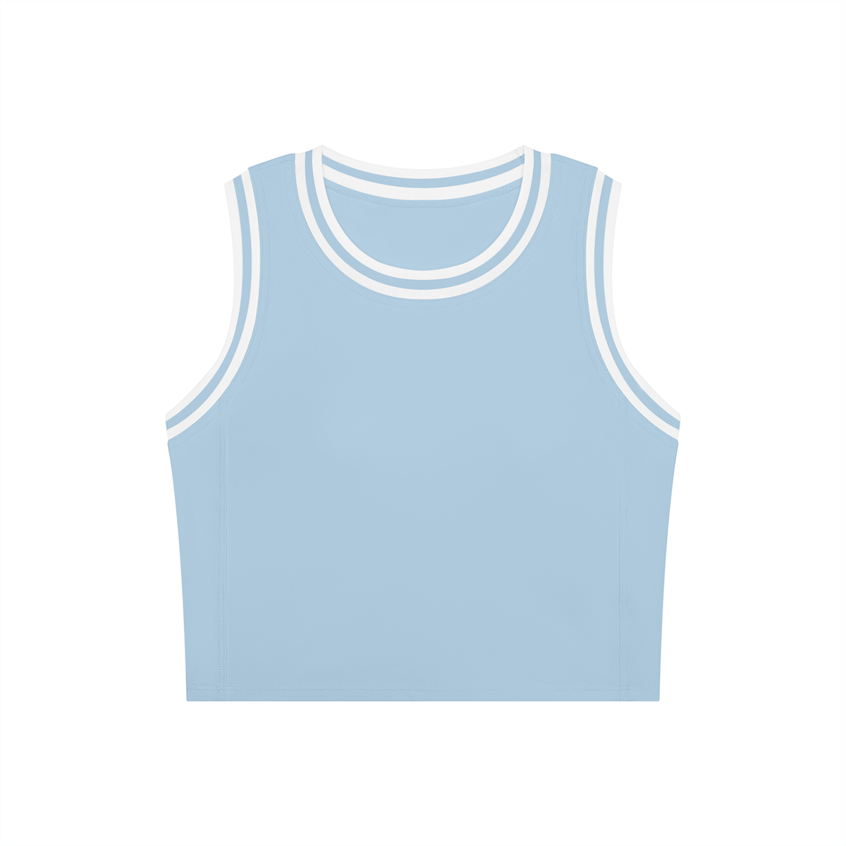 Color Block Crop Tank in Sky Blue with White, front view