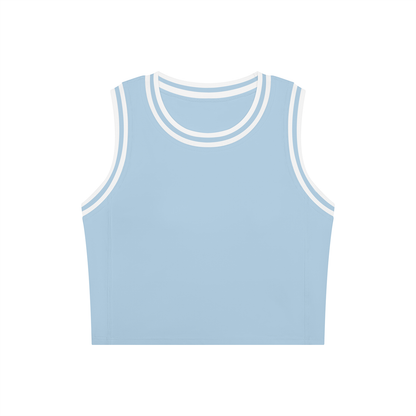 Color Block Crop Tank in Sky Blue with White, front view