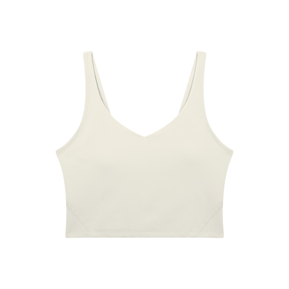 V-Neck Longline Tank in Beige, front view