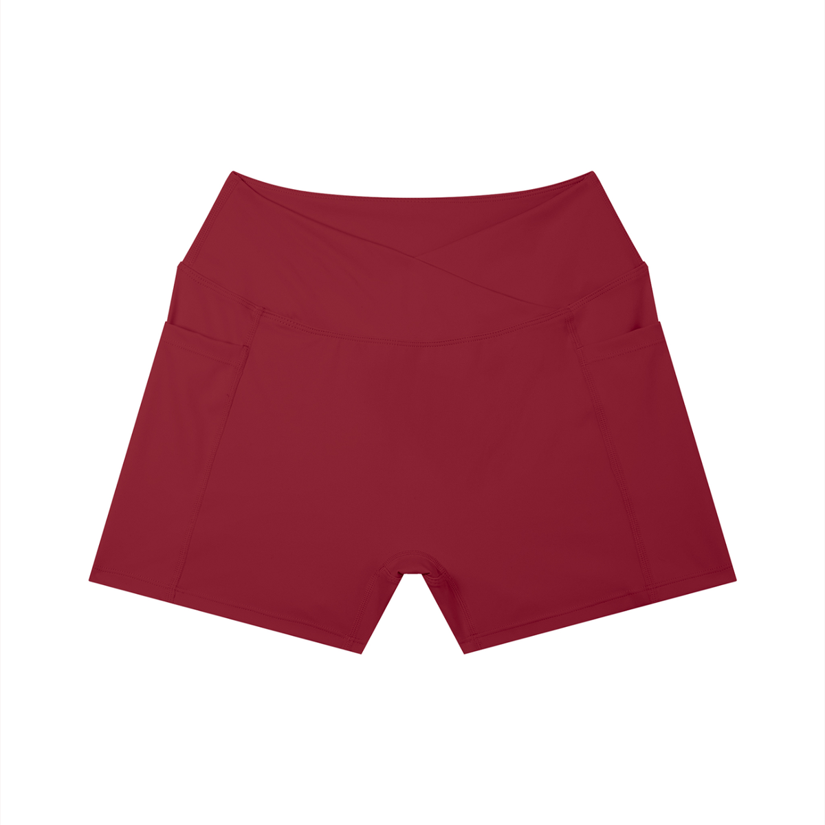 High-Rise Pocket Short in Red, front view