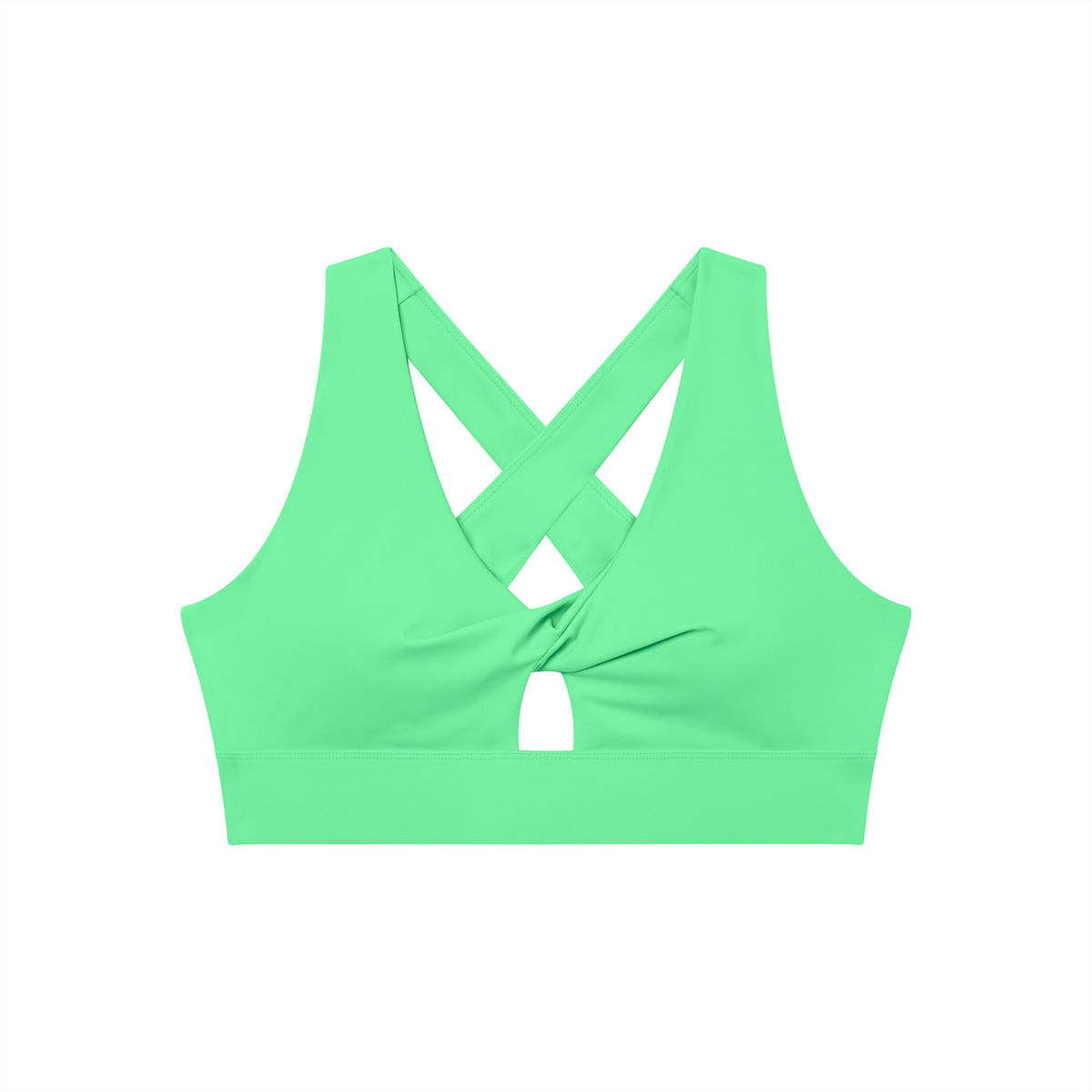 Twist-Front Sports Bra in Green, front view