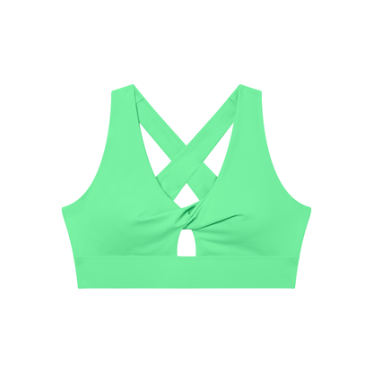Twist-Front Sports Bra in Green, front view