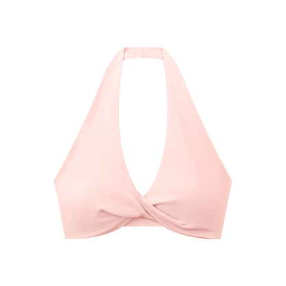 Pleated Halter Sports Bra in Pink, front view