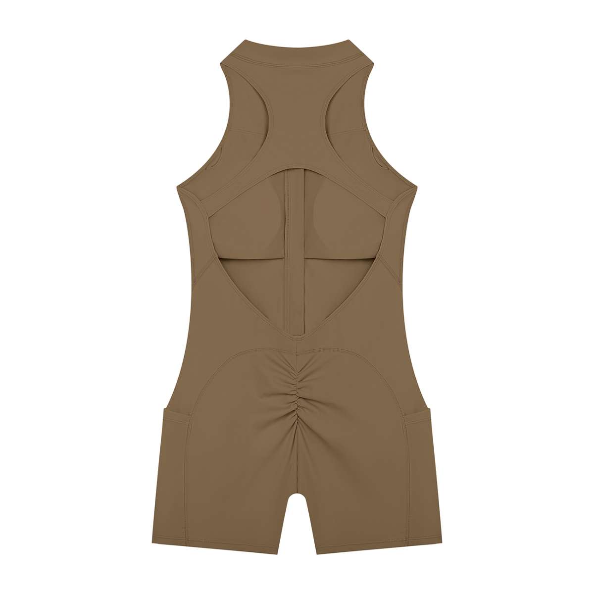 Quarter-Zip Romper in Coffee, back view