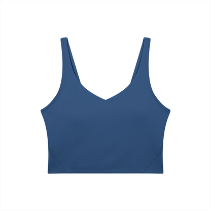 V-Neck Longline Tank in Navy Blue, front view