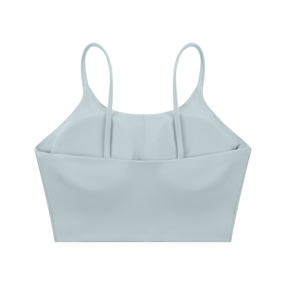 Strappy Longline Tank in Haze Blue, back view