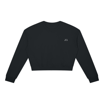 How Lucky Are We Cropped Sweatshirt in Black, front view