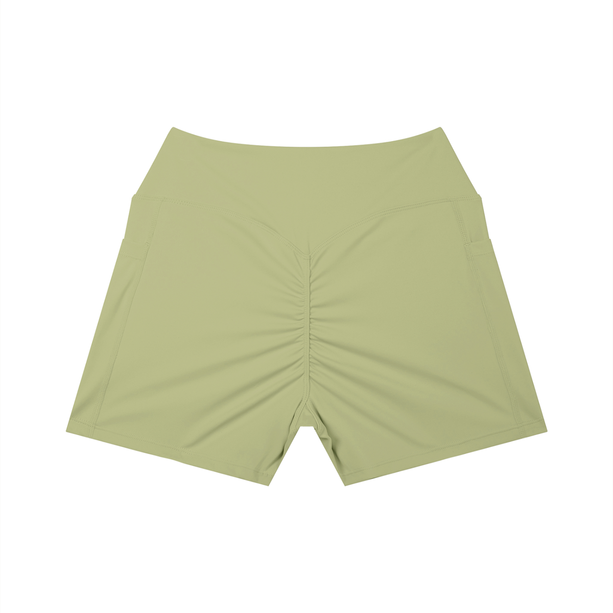 High-Rise Pocket Short in Gray Green, back view