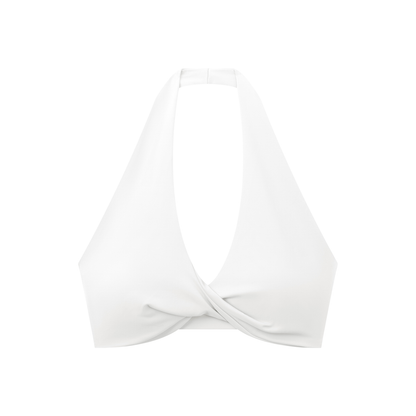 Pleated Halter Sports Bra in White, front view