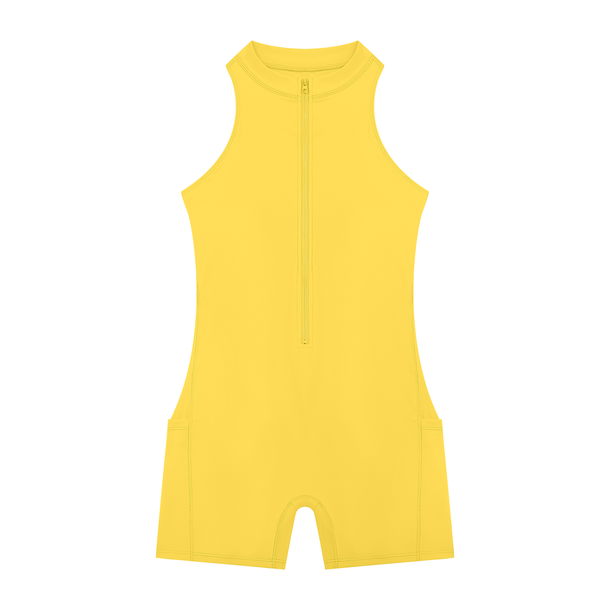 Quarter-Zip Romper in Yellow, front view