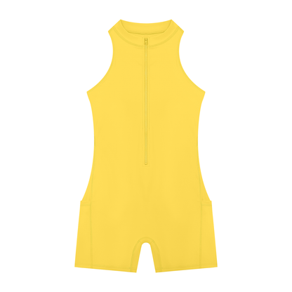 Quarter-Zip Romper in Yellow, front view
