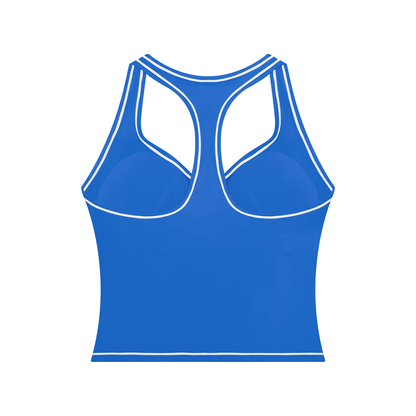 Topstitch Crop Tank in Colorful Blue, back view