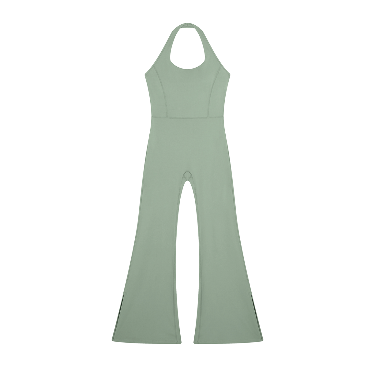 Halter Flare Jumpsuit in Gray Green, front view