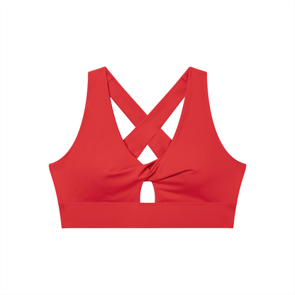 Twist-Front Sports Bra in Red, front view
