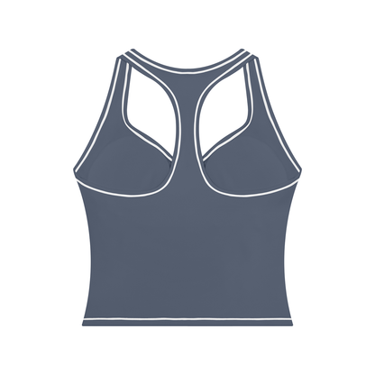 Topstitch Crop Tank in Haze Blue, back view