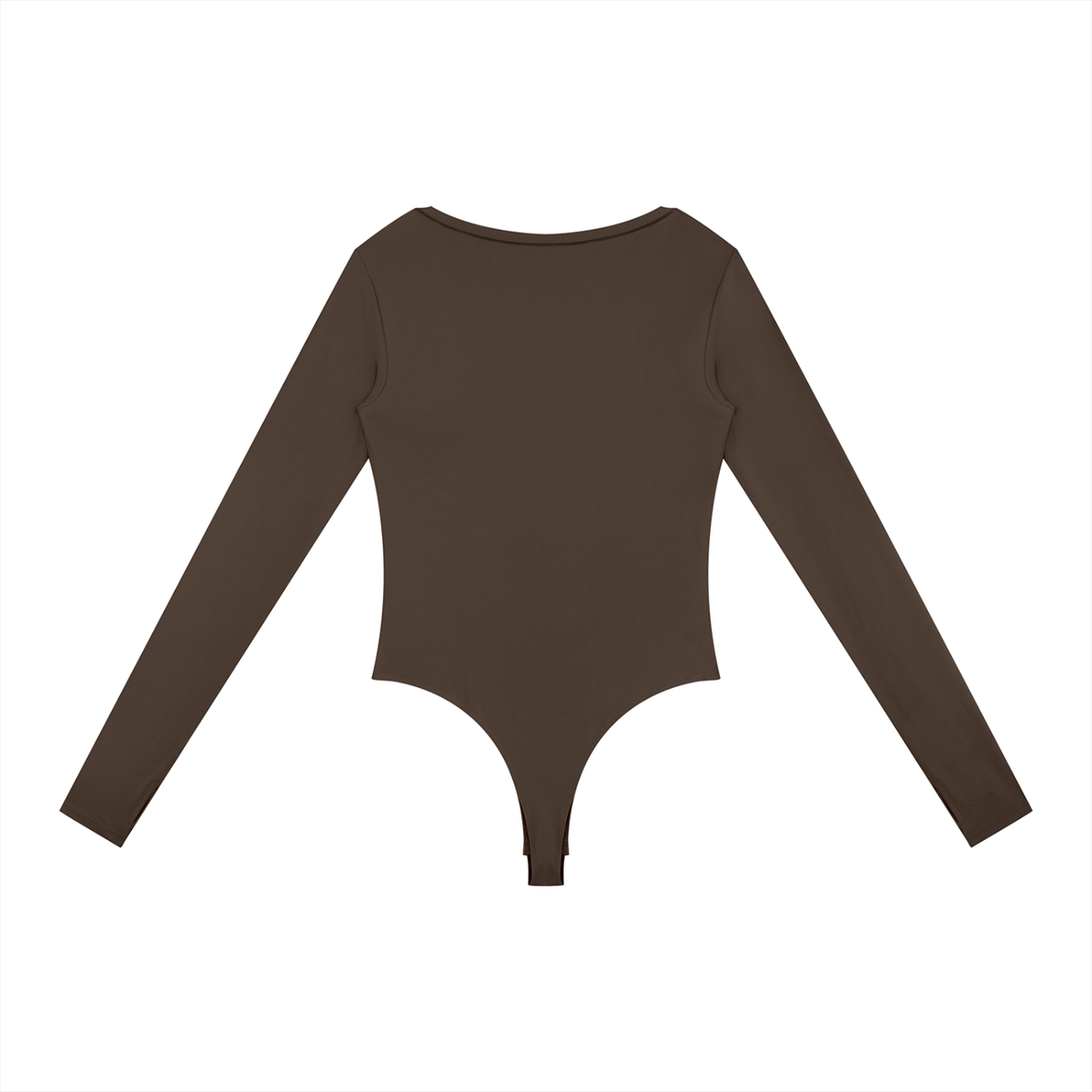 Long-Sleeve Yoga Bodysuit in Coffee, back view