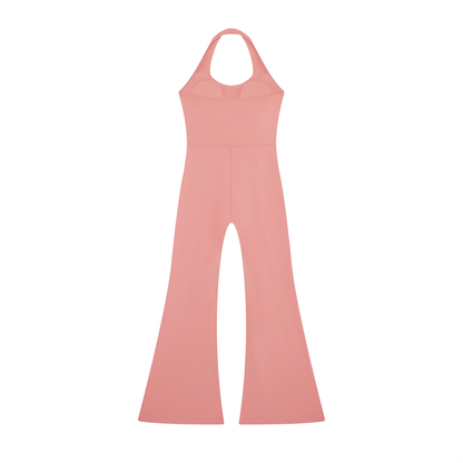Halter Flare Jumpsuit in Pink, back view