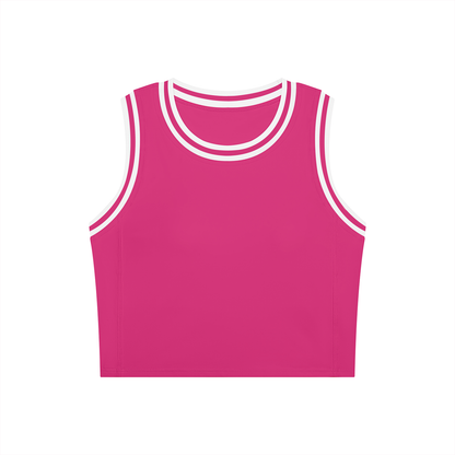 Color Block Crop Tank in Rose Red with White, front view