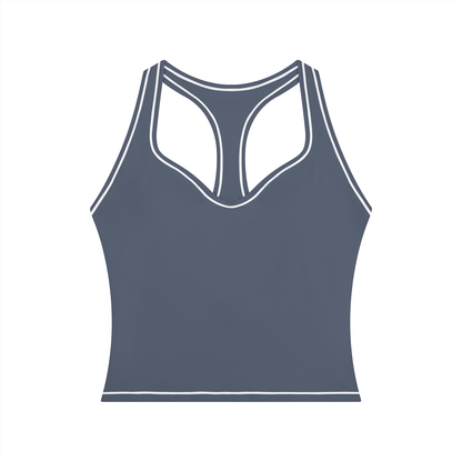 Topstitch Crop Tank in Haze Blue, front view