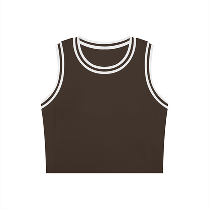 Color Block Crop Tank in Coffee with White, front view