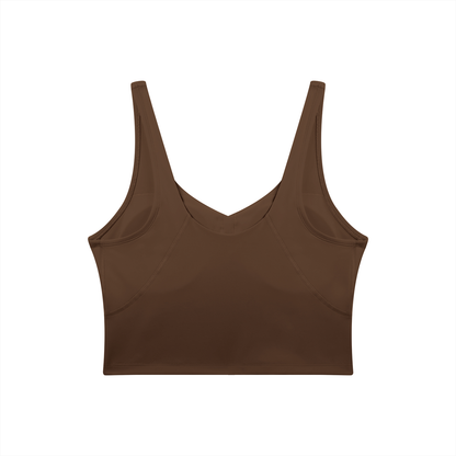 V-Neck Longline Tank in Brown, back view