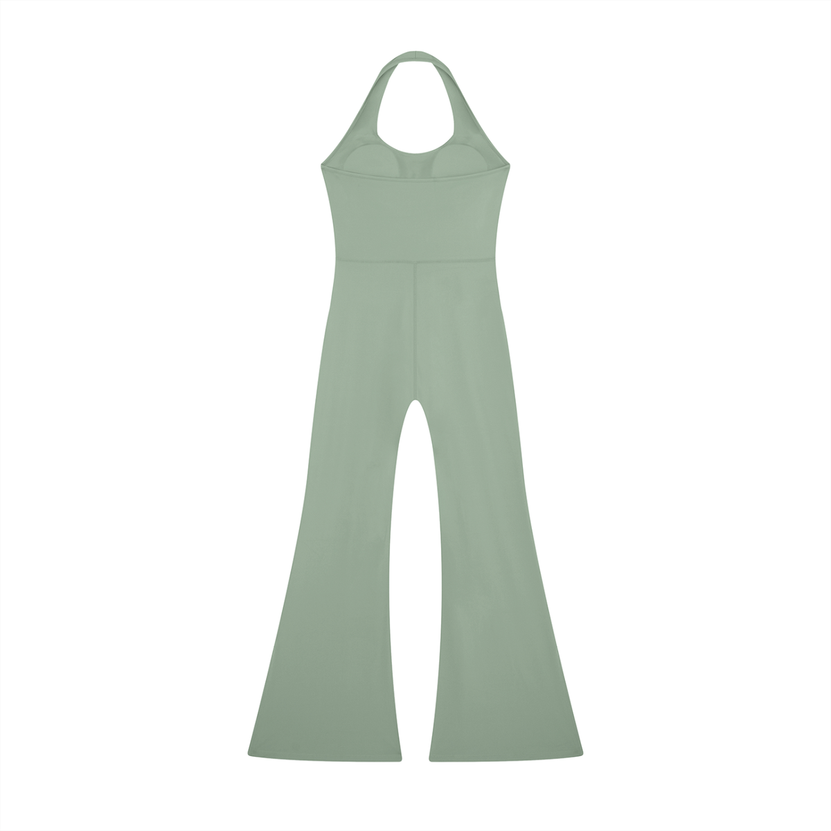 Halter Flare Jumpsuit in Gray Green, back view