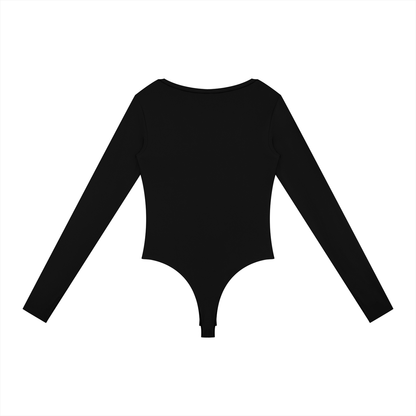 Long-Sleeve Yoga Bodysuit in Black, back view