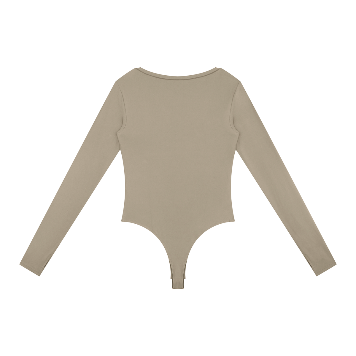 Long-Sleeve Yoga Bodysuit in Khaki, back view