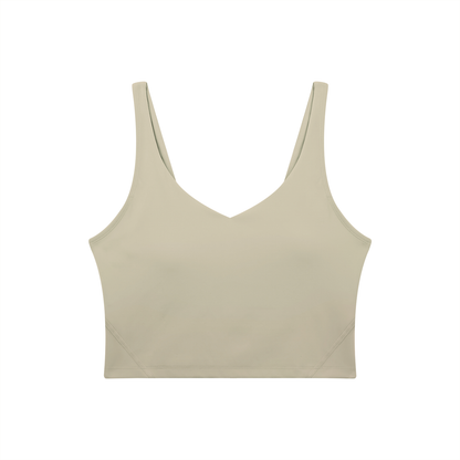 V-Neck Longline Tank in Pale Khaki, front view