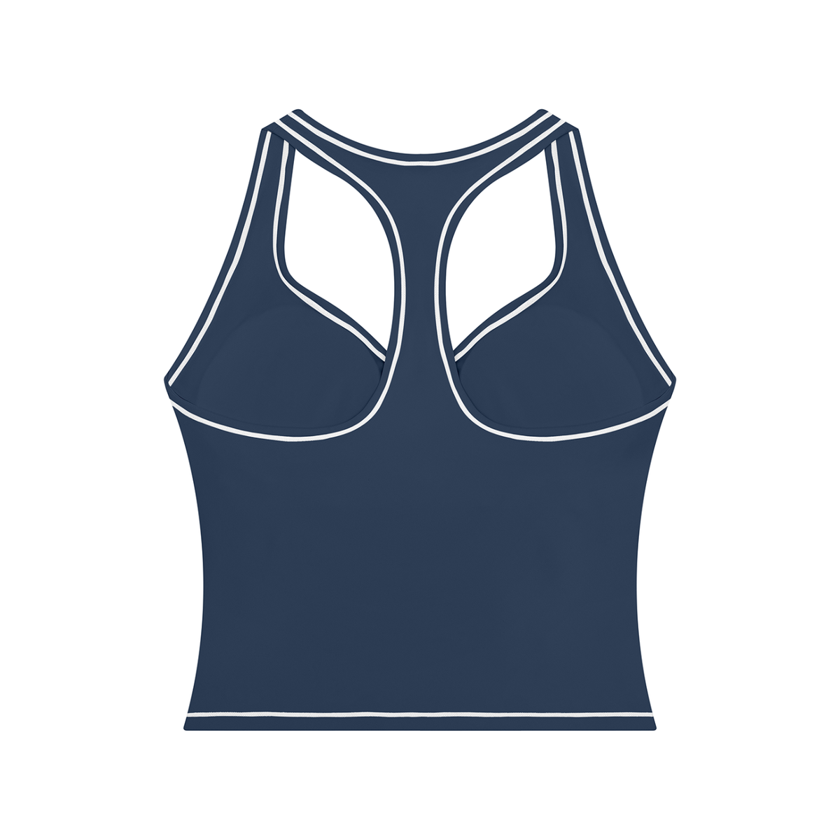 Topstitch Crop Tank in Navy Blue, back view