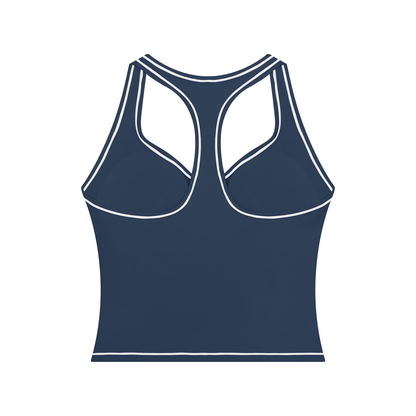 Topstitch Crop Tank in Navy Blue, back view