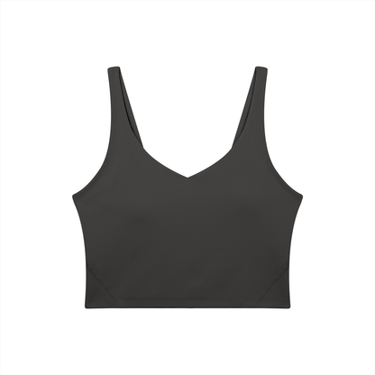 V-Neck Longline Tank in Charcoal Gray, front view
