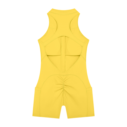 Quarter-Zip Romper in Yellow, back view
