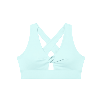 Twist-Front Sports Bra in Sky Blue, front view