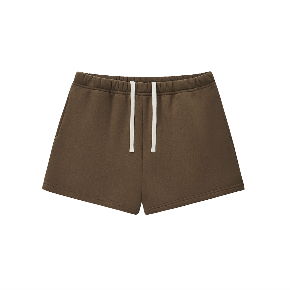 Drawstring Sweatshort in Brown, front view