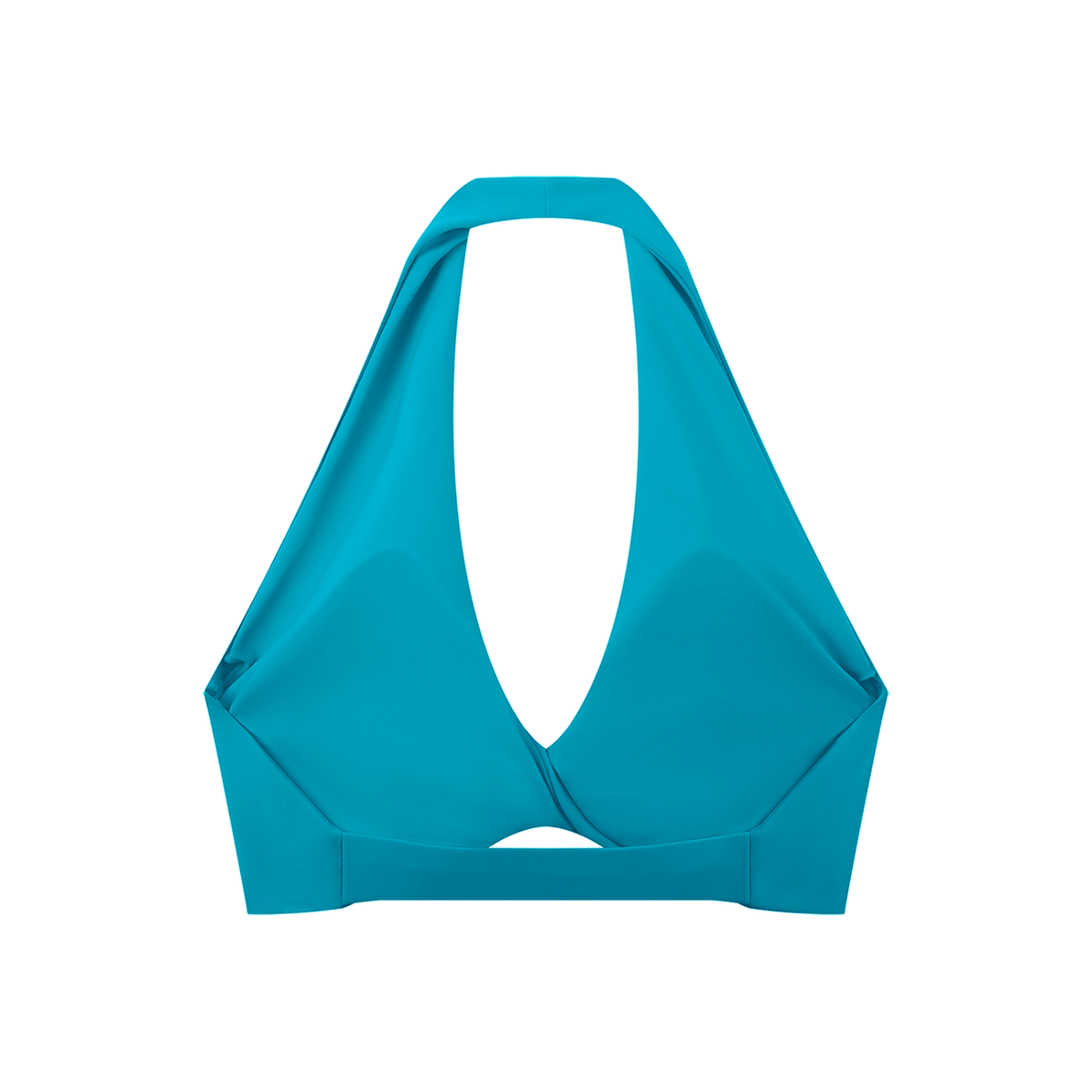 Pleated Halter Sports Bra in Peacock Blue, back view
