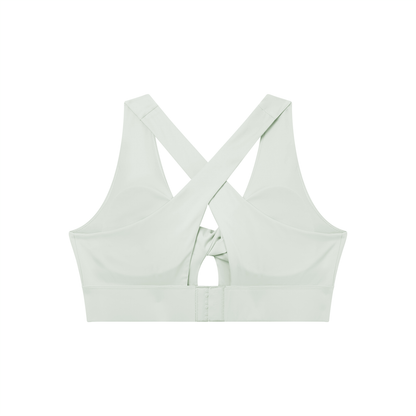 Twist-Front Sports Bra in Light Gray, back view