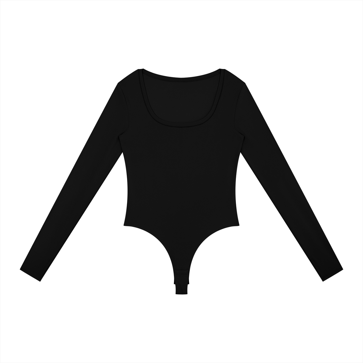 Long-Sleeve Yoga Bodysuit in Black, front view