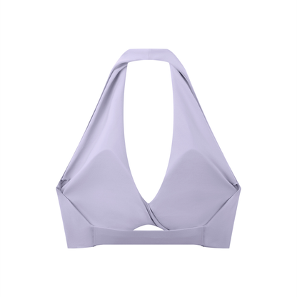 Pleated Halter Sports Bra in Purple, back view