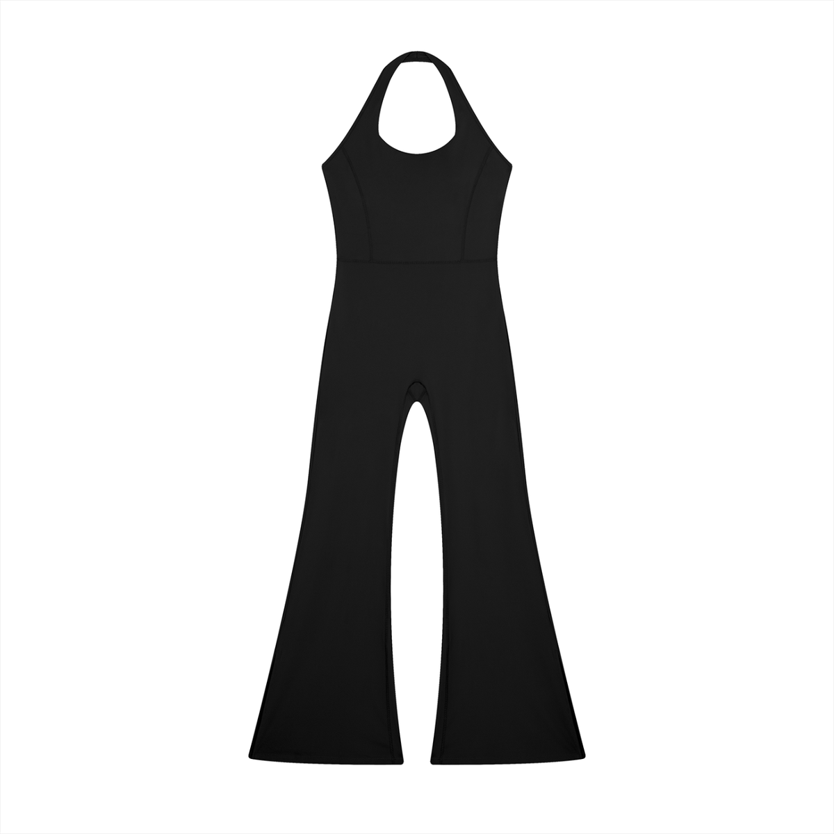 Halter Flare Jumpsuit in Black, front view