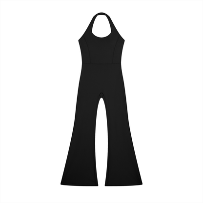 Halter Flare Jumpsuit in Black, front view