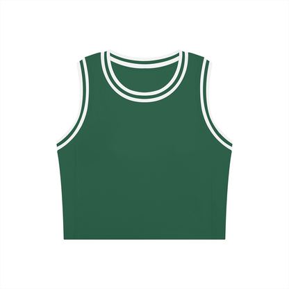 Color Block Crop Tank in Blackish Green with White, front view
