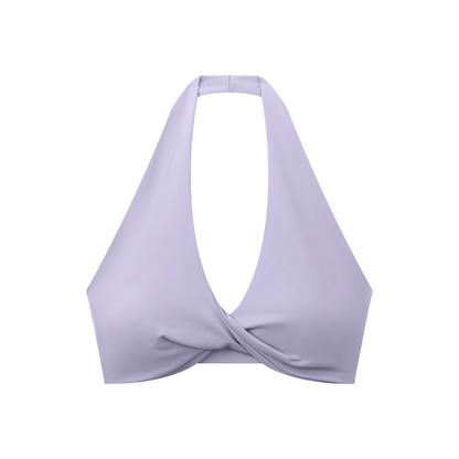 Pleated Halter Sports Bra in Purple, front view