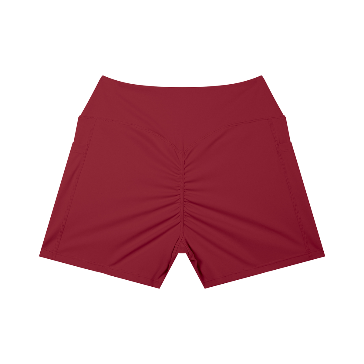 High-Rise Pocket Short in Red, back view